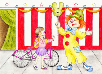Little girl and clown - 104335715