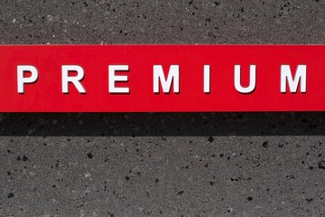Word 'premium' written in white letters on red background
