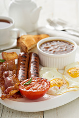 Full english breakfast with egg and bacon