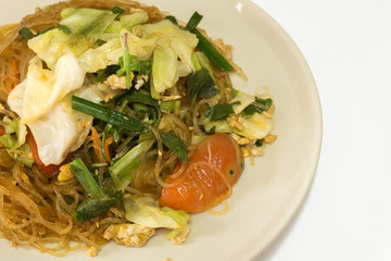 Vermicelli fried vegetables,egg:Thai food stlye