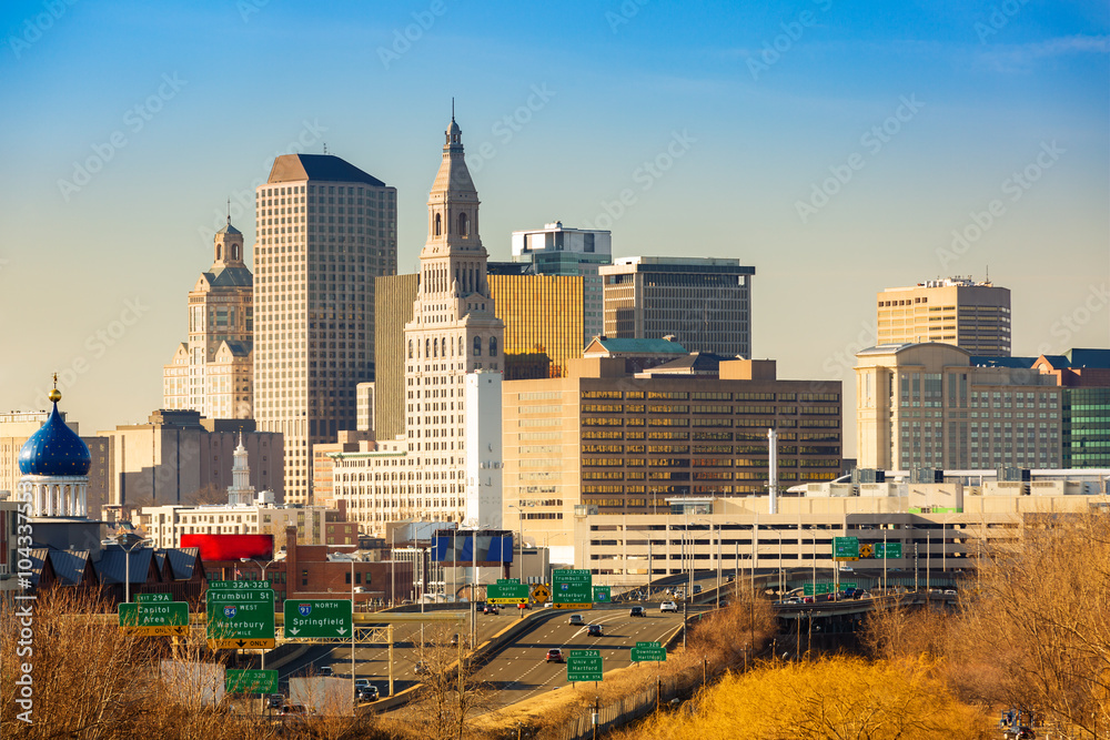 Wall mural Hartford skyline on a sunny afternoon. Hartford is the capital of Connecticut.