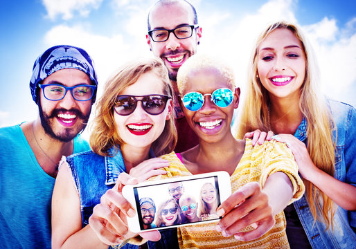 Diverse Summer Friends Fun Bonding Selfie Concept
