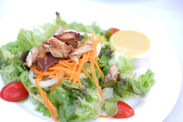 Fresh chiken salad Healthy food on the table in the kitchen