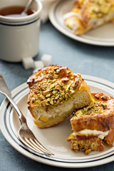 French toast with cream cheese and pistachios