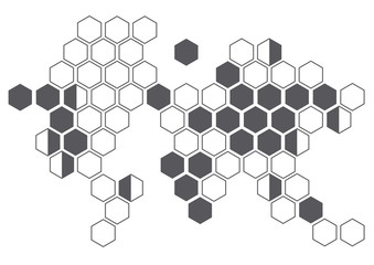 hexagon shape on world continent background pattern