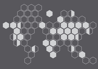 hexagon shape on world continent background pattern