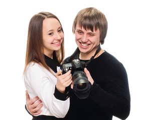 beauty couple reviewing good shot