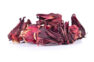 Obraz premium dried roselle fruits isolated on white background.