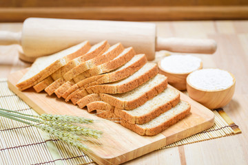 sliced bread on wooden table
