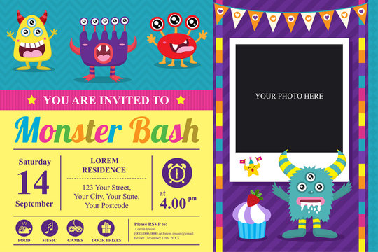 Cute Monster Invitation Birthday Card