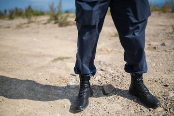 Detail of a police officer. Selective focus with shallow depth of field.