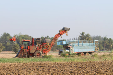 sugarcane harvester and ten-wheel tractor 