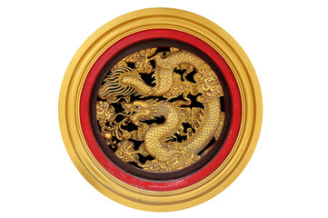 Dragon engraving, isolated on white background Chinese temple in Thailand