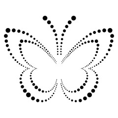 Vector illustration of insect, decorative butterfly with dots in black and white colors, isolated on the white background