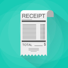 Receipt icon. Flat design.