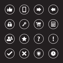 white flat icon set 2 with circle frame for web design, user interface (UI), infographic and mobile application (apps)