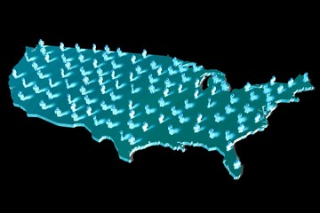 3D USA (United States of America) population/map.
