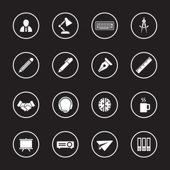 white flat icon set 8 with circle frame for web design, user interface (UI), infographic and mobile application (apps)