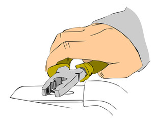 Hand work,working with pliers.Closeup.