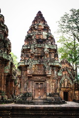 The most picturesque castle of Angkor Thom in Cambodia. Banteay Srei castle.