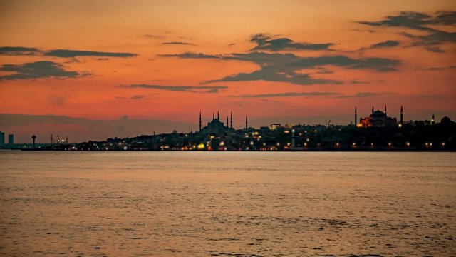 Sunset over Istanbul Old Town Silhouette with Mosques