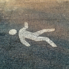 Pedestrian street sign on a asphalt floor.