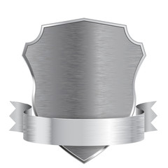 Metal shield with ribbon. Scratched metal texture.