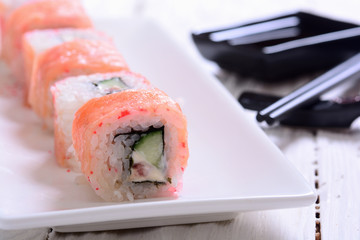 Salmon sushi rolls