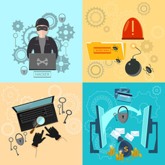 Hacker activity computer bank account hacking and e-mail spam set