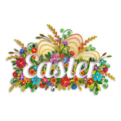 Obraz premium Easter banner with flowers in quilling technique. Vector illustration.
