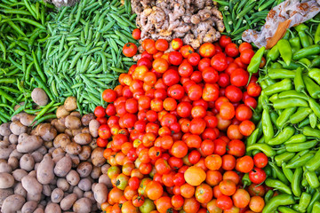 Naklejka na ściany i meble Close up of vegetables at the street market in Jaipur, India.