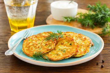 Vegetable fritters of zucchini.
