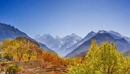 beautiful Landscape of Hunza Valley in Autumn season. Northern Area of Pakistan