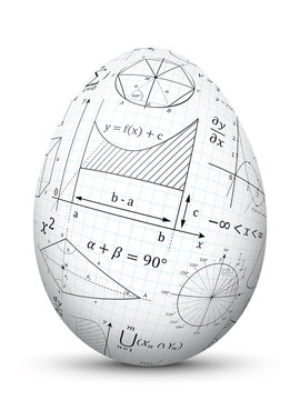 3D Vektor Osterei verziert mit mathematischen Formeln. Oval, Eiform mit Mathe Textur. Symbol für Schule, Studium, Ausbildung, Beruf Design.