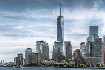 Photo sur Plexiglas construction de la ville Horizon de Lower Manhattan de New York City avec le World Trade Center