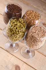 Malt and hops in glasses