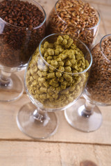Malt and hops in glasses