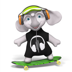 Teenager elephant skateboarding isolated 3d render