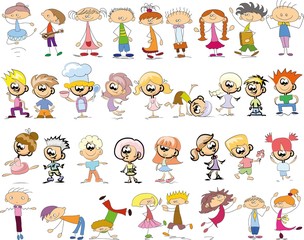 Fototapeta premium Cute happy cartoon doodle kids
