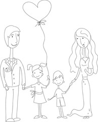 Vector children's doodle of happy family