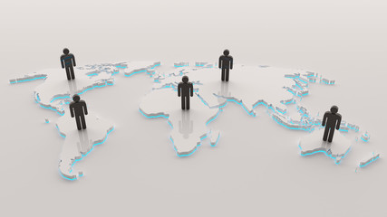 3d World map with people and cyan light