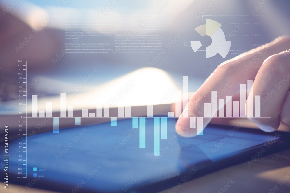 Poster composite image of business interface with graphs and data