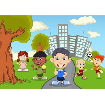 Children playing in the park cartoon
