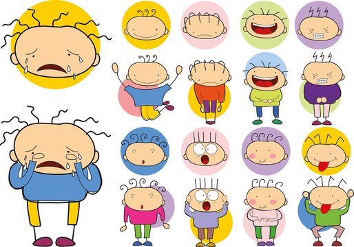 Set of cartoon character with different emotions 