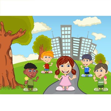 Children playing in the park cartoon