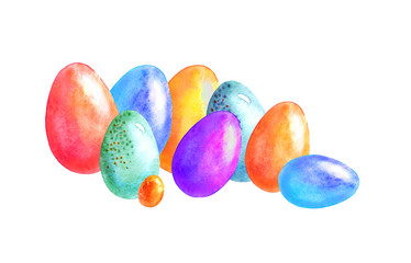 Набор Пасха акварелью на белом фоне яйца и цветы