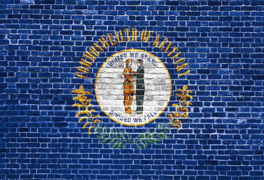 Kentucky US flag painted on old vintage brick wall