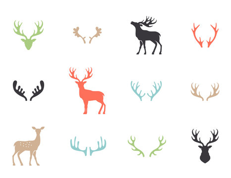 Deer collection - vector silhouette.