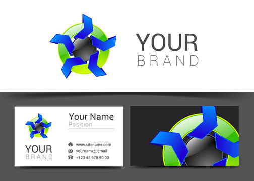 business card logo with abstract blue green and black