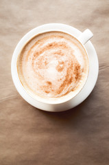 Cappuccino. Cup of coffee. Top view